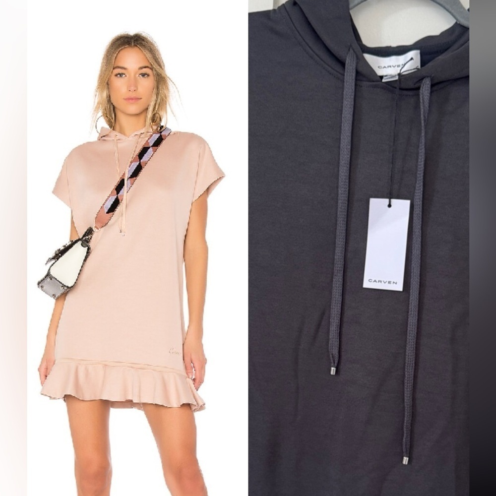 NWT Carven Hoodie Dress with Ruffles In Gray Size S